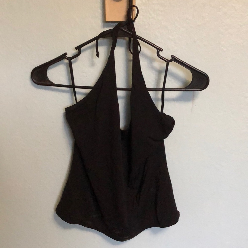 Ann Taylor black halter top polyester rayon